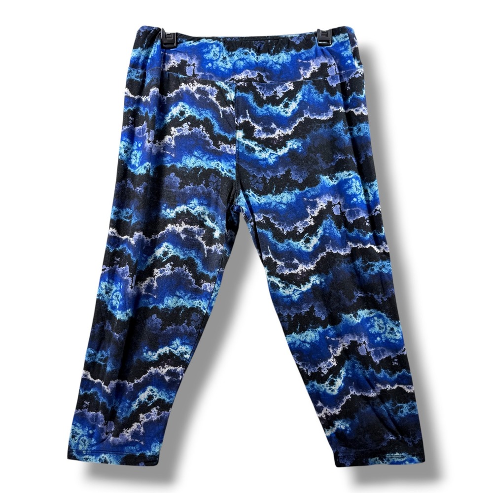 Fabulegs Blue Black Tie Dye Capri Leggings Size L/XL Cropped Activewear Pants